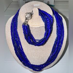 Vintage Cobalt blue necklace and bracelet set unique